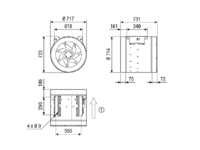 Ma�zeichnung Maico EDR 71 2 Diagonal Ventilator fuer Rohreinbau 