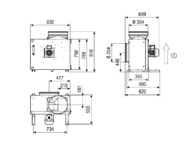 Dimensional drawing Maico EKR 35 3 Soundproof exhaust air box 