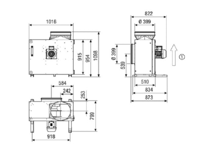 Ma�zeichnung Maico EKR 40 3 Schallgedaemmte Abluftbox Nennweite 400 