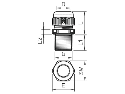Dimensional drawing 2 OBO V TEC VM LL40 SW Cable gland   core connector M40