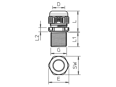 Dimensional drawing 2 OBO V TEC VM LL50 SW Cable gland   core connector M50