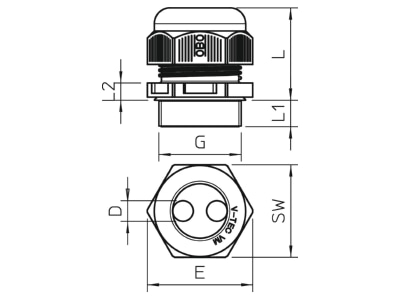 Mazeichnung 3 OBO V TEC VM25 5x4 Kabelverschraubung M25  PA  lichtgrau