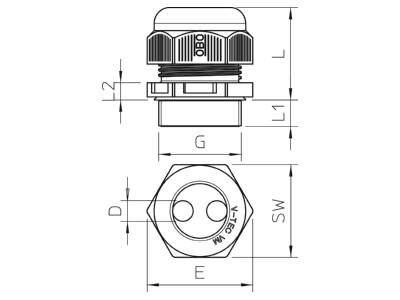 Dimensional drawing 3 OBO V TEC VM32 2x8 Cable gland   core connector M32