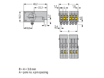 Dimensional drawing WAGO 769 604 001 000 Terminal strip 4 p 0 08   4mm 