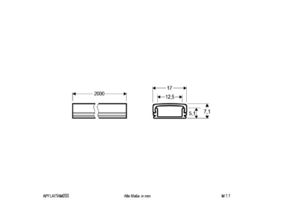 Dimensional drawing EVN APFLAT1AM200 Cable duct for luminaires