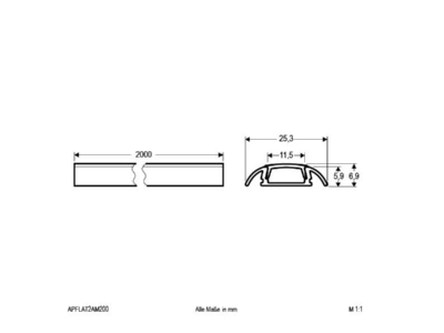 Dimensional drawing EVN APFLAT2AM200 Cable duct for luminaires