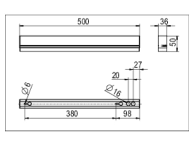 Dimensional drawing Ridi Leuchten VLDF F124NDWS170B840 Batten luminaire 1x9W LED exchangeable