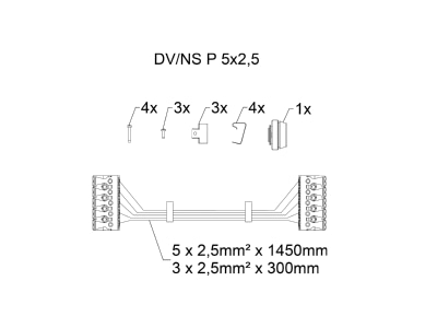 Dimensional drawing Schuch DV NS P 5x2 5 Through wiring for luminaires