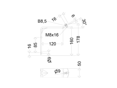 Dimensional drawing Schuch W 26 30 P Mounting kit for luminaires