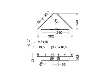 Dimensional drawing Schuch WD 45 P Mounting kit for luminaires