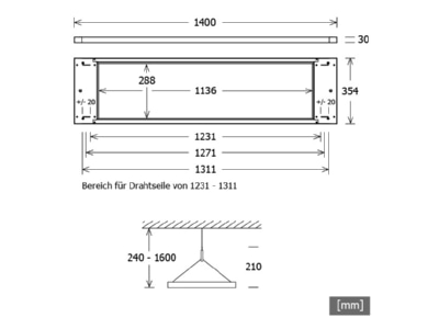 Dimensional drawing LTS PIANOP1400840DA sw Pendant luminaire 1x80W