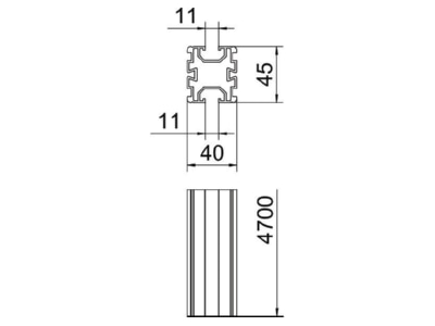 Mazeichnung OBO TP 45 4700 ALU Traegerprofil 40x45x4700 Aluminium