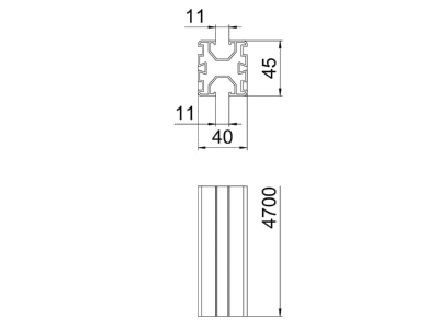 Mazeichnung OBO TP 45 4700 ALU S Traegerprofil Aluminium eloxiert