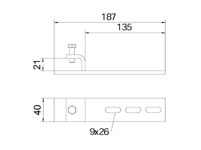 Dimensional drawing 1 OBO BFK 187 33 A2 Mounting angle bracket for profile rail BFK 187 33VA4301
