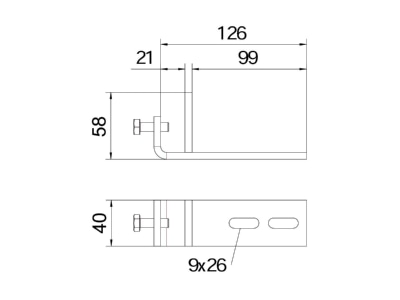 Dimensional drawing 1 OBO BFK 132 58 FT Mounting element for profile rail Steel
