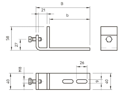 Dimensional drawing 2 OBO BFK 132 58 FT Mounting element for profile rail Steel