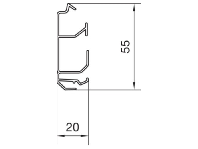 Dimensional drawing 1 Tehalit SL 200551 sw Baseboard wireway base 55x20mm
