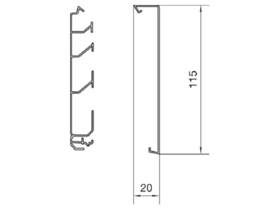 Dimensional drawing 2 Tehalit SL 201151 sw Baseboard wireway base 115x20mm
