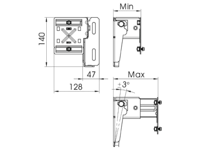 Dimensional drawing 1 OBO BKN75 125 Console for device mount wireway
