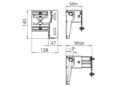 Dimensional drawing 2 OBO BKN75 125 Console for device mount wireway