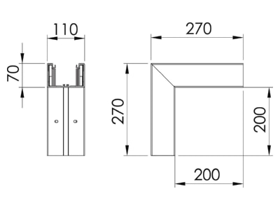 Dimensional drawing 1 OBO GK A70110CW Outer corner for device mount wireway
