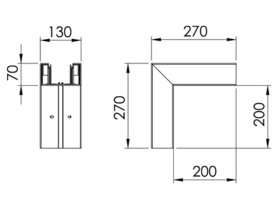 Dimensional drawing 1 OBO GK A70130LGR Outer corner for device mount wireway
