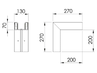 Dimensional drawing 2 OBO GK A70130LGR Outer corner for device mount wireway