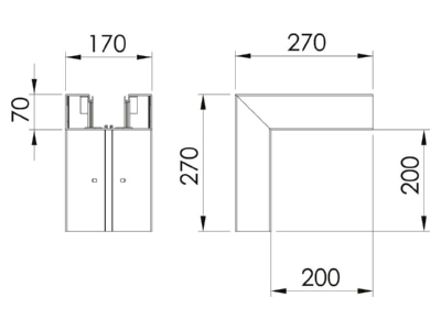 Dimensional drawing 1 OBO GK A70170RW Outer corner for device mount wireway
