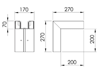 Dimensional drawing 2 OBO GK A70170RW Outer corner for device mount wireway