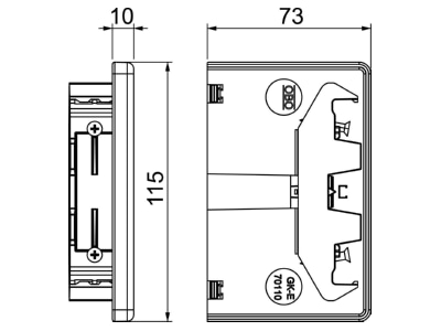 Dimensional drawing 1 OBO GK E70110LGR End piece for device mount wireway
