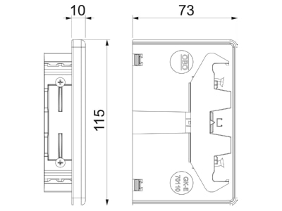 Dimensional drawing 2 OBO GK E70110LGR End piece for device mount wireway