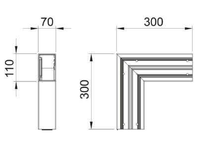 Dimensional drawing 1 OBO GK F70110CW Flat bend for device mount wireway
