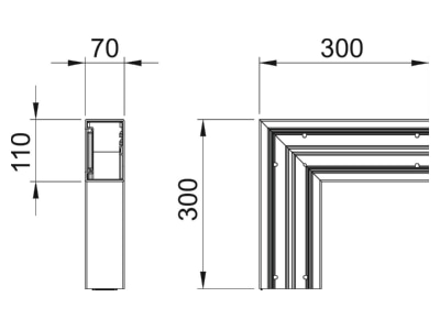 Dimensional drawing 2 OBO GK F70110CW Flat bend for device mount wireway