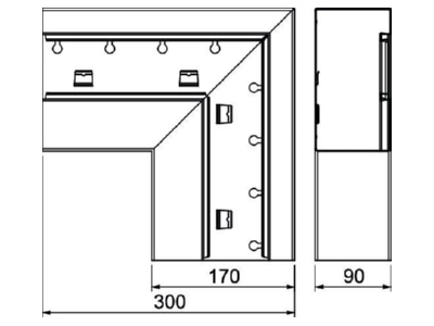 Dimensional drawing 1 OBO GS AFF90170RW Flat bend for device mount wireway
