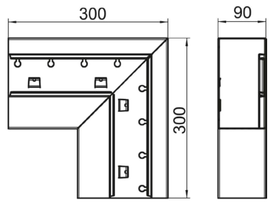 Dimensional drawing 2 OBO GS AFF90170RW Flat bend for device mount wireway