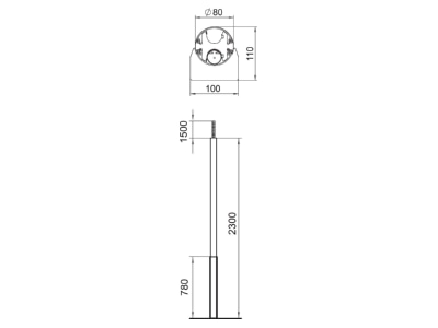 Dimensional drawing 2 OBO ISS110100FEL Installation column 2300mm