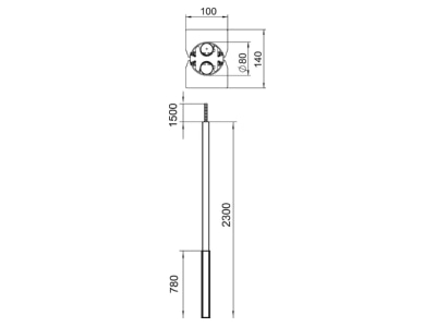 Dimensional drawing 1 OBO ISS140100FRW Installation column 2300mm
