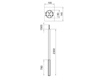 Dimensional drawing 2 OBO ISS140100FRW Installation column 2300mm