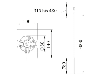 Dimensional drawing 2 OBO ISS140100REL Installation column 3300   3500mm