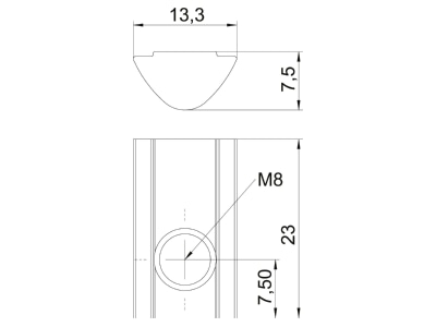 Dimensional drawing 1 OBO NS8 ST T nut for channels M8
