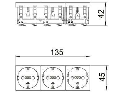 Dimensional drawing 2 OBO STD D0 MZGN3 Socket outlet  receptacle 