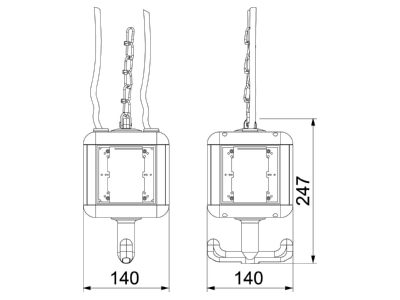 Dimensional drawing 1 OBO VH 4 LG RW CEE Socket combination hangable IP20
