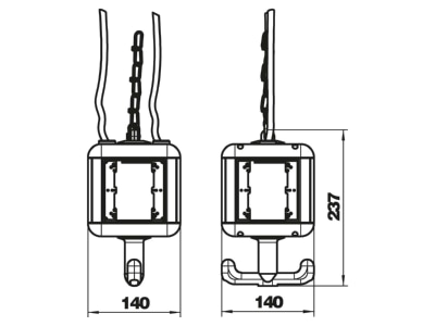 Dimensional drawing 2 OBO VH 4 LG RW CEE Socket combination hangable IP20