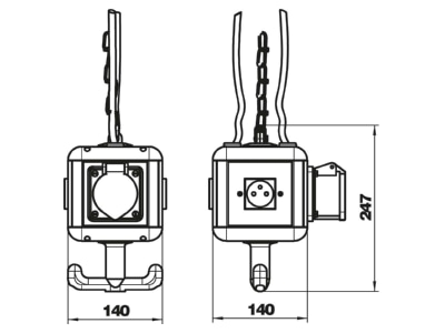Dimensional drawing 1 OBO VH 4 3SF1C16 CEE Socket combination hangable
