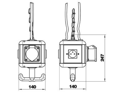 Dimensional drawing 2 OBO VH 4 3SF1C16 CEE Socket combination hangable