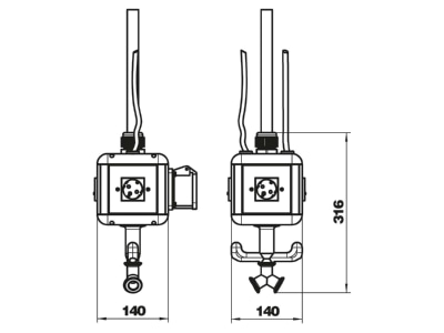 Dimensional drawing 1 OBO VH 4L 3SF1C16 CEE Socket combination hangable
