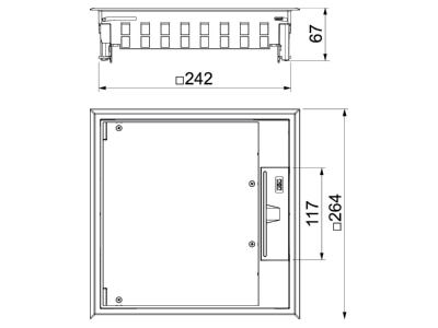 Dimensional drawing 2 OBO GES9 3B U 7011 Installation box for underfloor duct