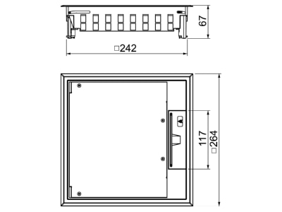 Dimensional drawing 1 OBO GES9 3B U 9011 Installation box for underfloor duct
