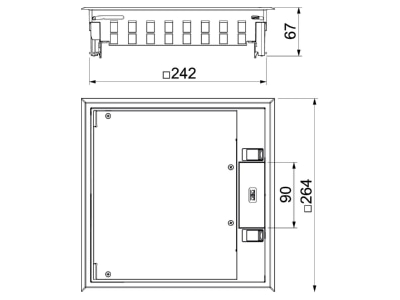 Dimensional drawing 1 OBO GES9 3S U 7011 Installation box for underfloor duct

