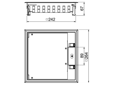 Dimensional drawing 2 OBO GES9 3S U 7011 Installation box for underfloor duct